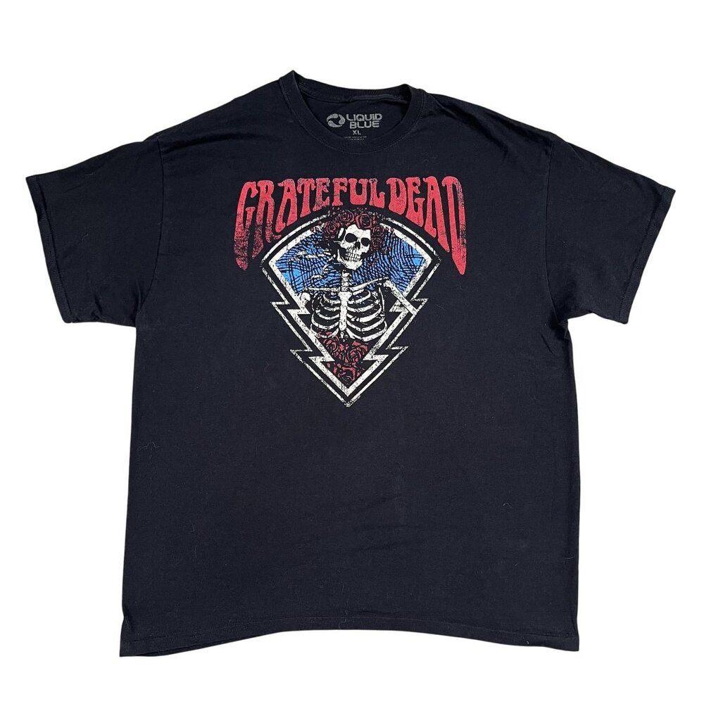 Grateful‎ Dead T-Shirt Mens Liquid Blue Roses Black Tee Sz XL